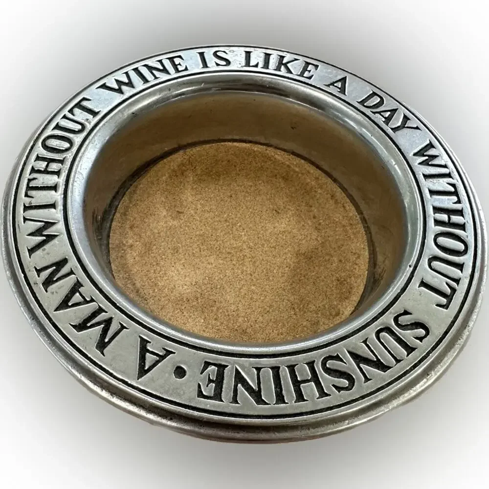 Vintage Pewter Bottle Holder - A Man Without Wine Is Like A Day Without Sunshine